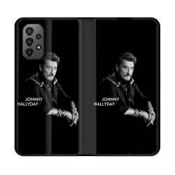 Housse cuir portefeuille Pour Samsung Galaxy A23 5G Musique Johnny Hallyday Noir