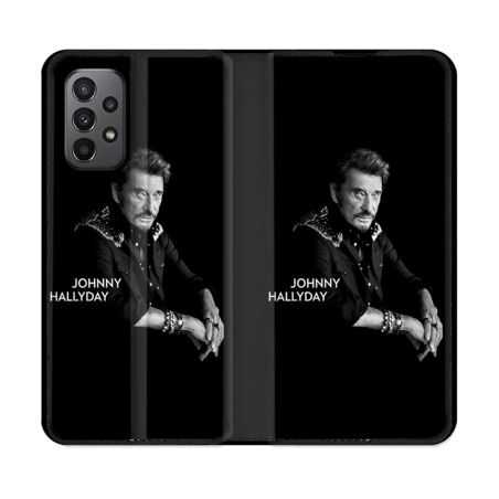 Housse cuir portefeuille Pour Samsung Galaxy A23 5G Musique Johnny Hallyday Noir