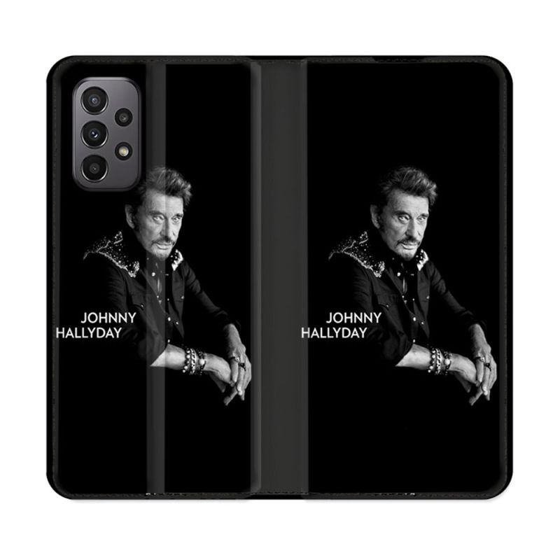 Housse cuir portefeuille Pour Samsung Galaxy A23 5G Musique Johnny Hallyday Noir