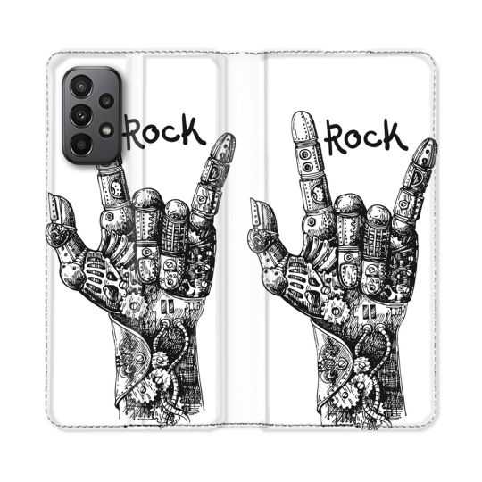Housse cuir portefeuille Pour Samsung Galaxy A23 5G Musique Rock Main