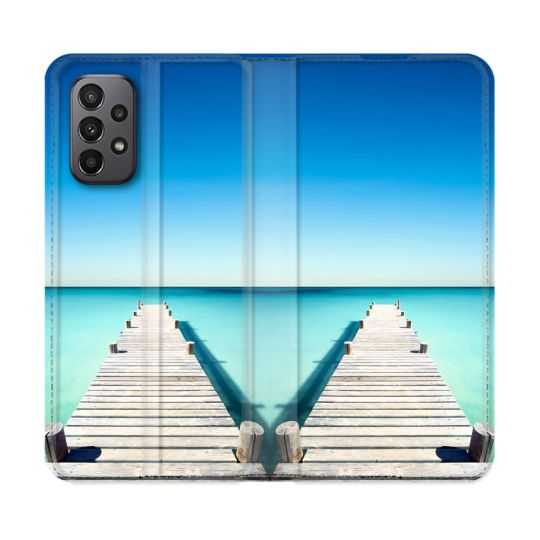 Housse cuir portefeuille Pour Samsung Galaxy A23 5G Nature Pont Mer