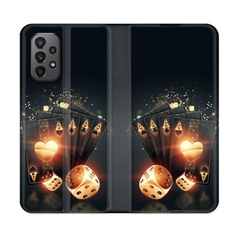 Housse cuir portefeuille Pour Samsung Galaxy A23 5G Poker Des