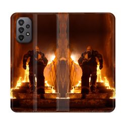 Housse cuir portefeuille Pour Samsung Galaxy A23 5G Pompier Escalier