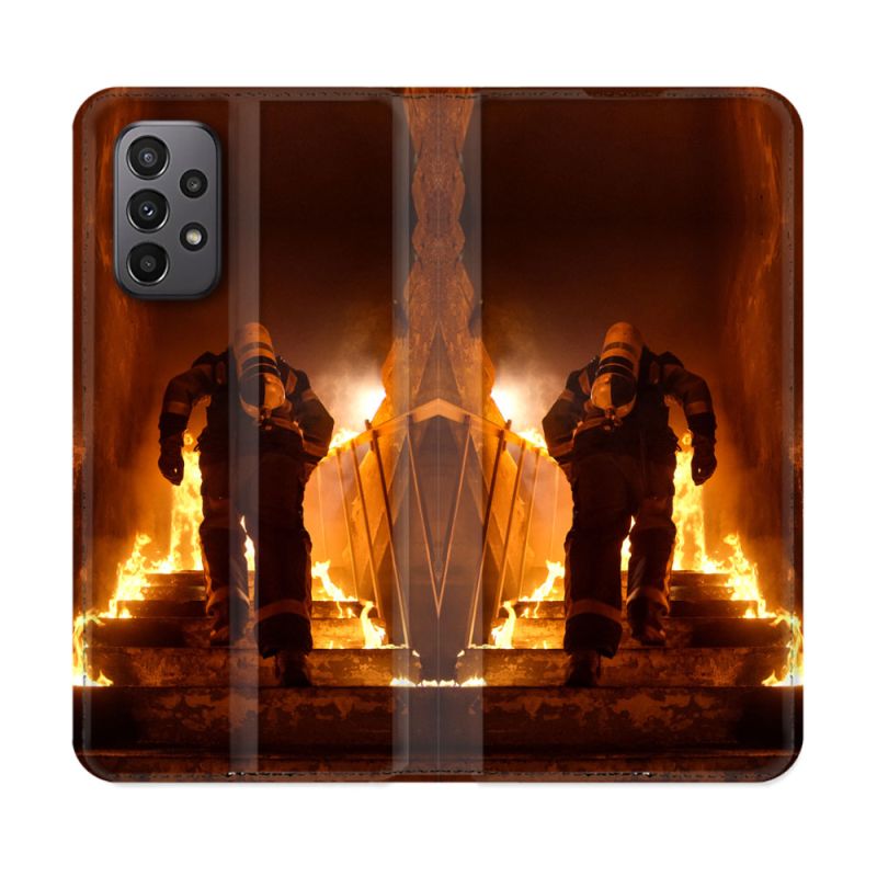 Housse cuir portefeuille Pour Samsung Galaxy A23 5G Pompier Escalier