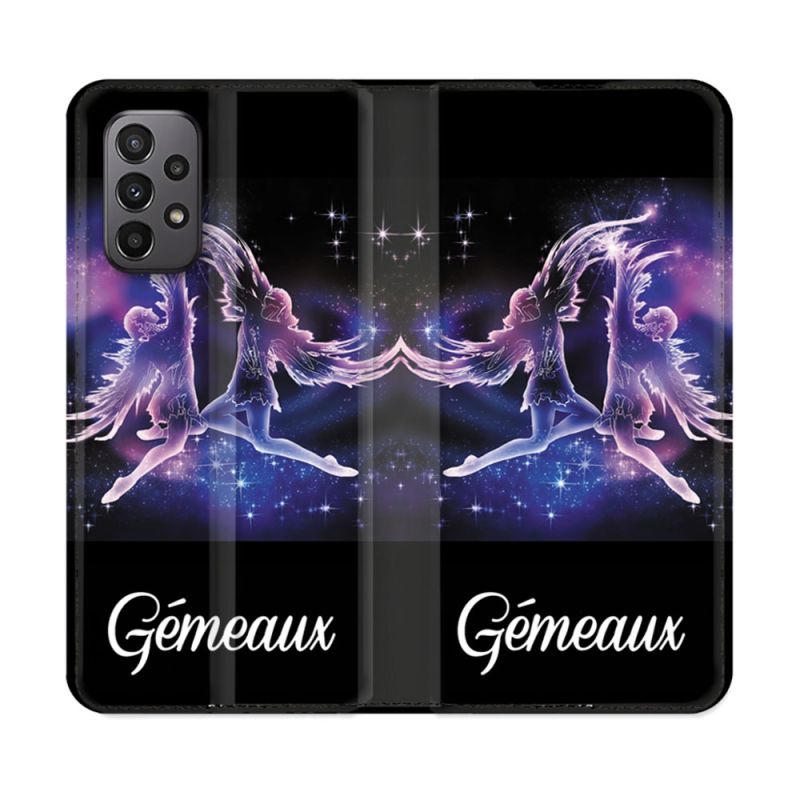 Housse cuir portefeuille Pour Samsung Galaxy A23 5G Signe Zodiaque 2 Gémeaux