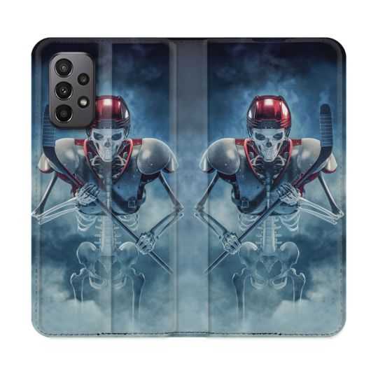 Housse cuir portefeuille Pour Samsung Galaxy A23 5G Sport Hockey Squelette