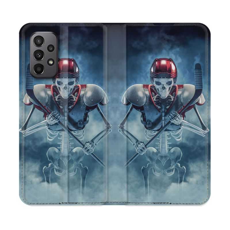 Housse cuir portefeuille Pour Samsung Galaxy A23 5G Sport Hockey Squelette