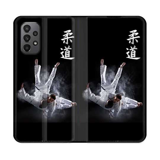 Housse cuir portefeuille Pour Samsung Galaxy A23 5G Sport Judo Noir