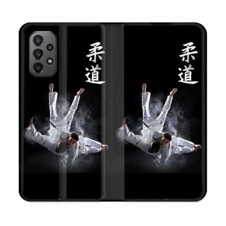 Housse cuir portefeuille Pour Samsung Galaxy A23 5G Sport Judo Noir