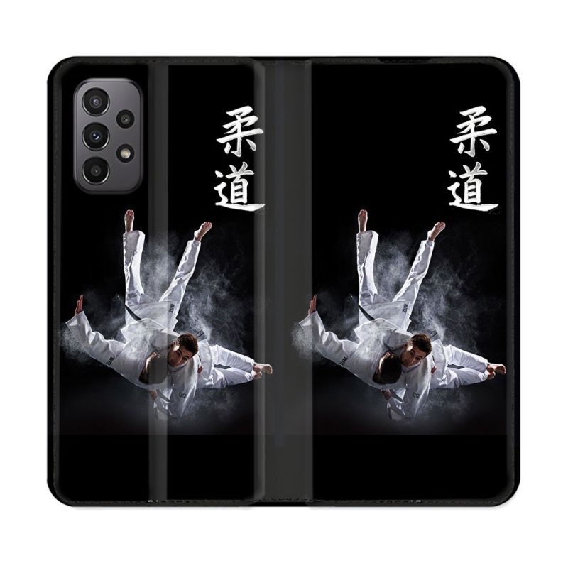 Housse cuir portefeuille Pour Samsung Galaxy A23 5G Sport Judo Noir