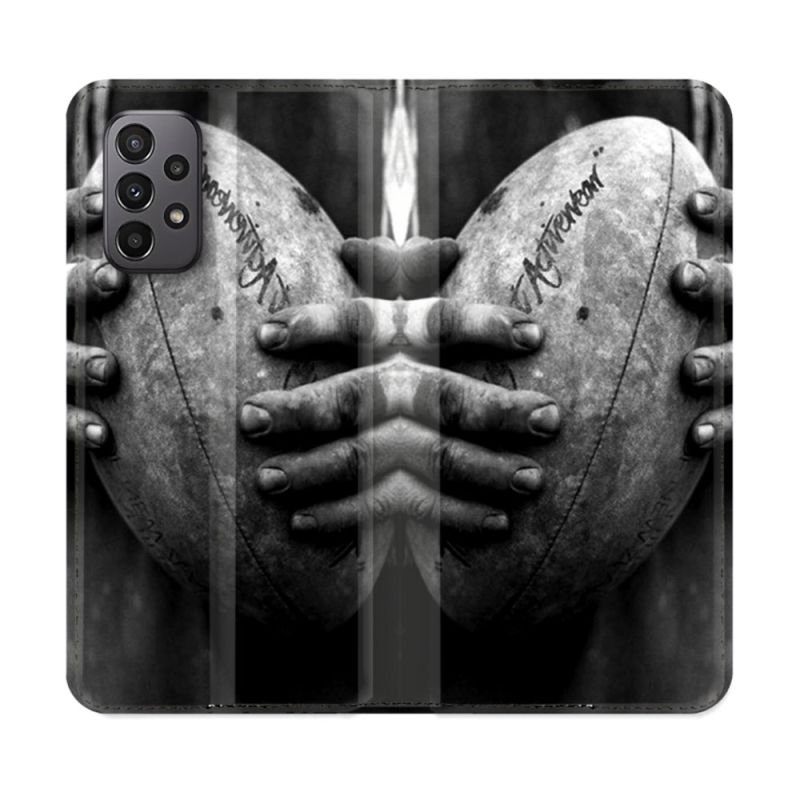 Housse cuir portefeuille Pour Samsung Galaxy A23 5G Sport Rugby Ballon Vintage