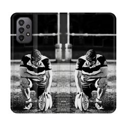 Housse cuir portefeuille Pour Samsung Galaxy A23 5G Sport Rugby Noir Blanc