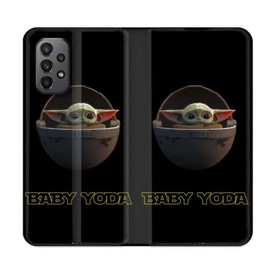 Housse cuir portefeuille Pour Samsung Galaxy A23 5G Star Wars - Yoda bebe noir