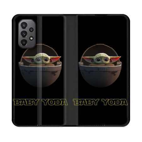 Housse cuir portefeuille Pour Samsung Galaxy A23 5G Star Wars - Yoda bebe noir