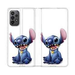 Housse cuir portefeuille Pour Samsung Galaxy A23 5G Stitch Blanc
