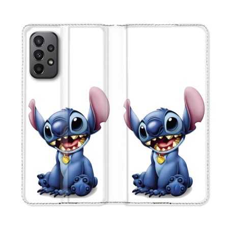 Housse cuir portefeuille Pour Samsung Galaxy A23 5G Stitch Blanc