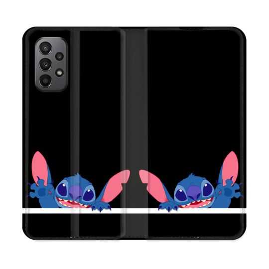 Housse cuir portefeuille Pour Samsung Galaxy A23 5G Stitch Noir