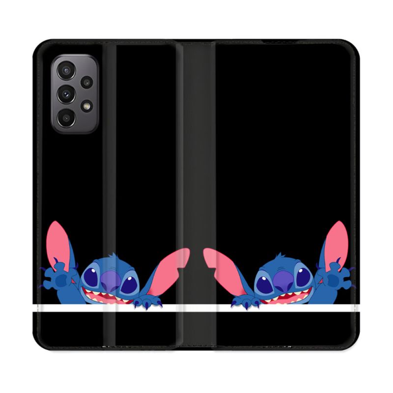 Housse cuir portefeuille Pour Samsung Galaxy A23 5G Stitch Noir