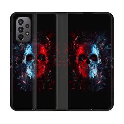 Housse cuir portefeuille Pour Samsung Galaxy A23 5G Tete de Mort Deflagration