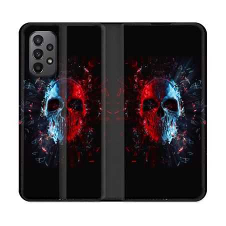 Housse cuir portefeuille Pour Samsung Galaxy A23 5G Tete de Mort Deflagration