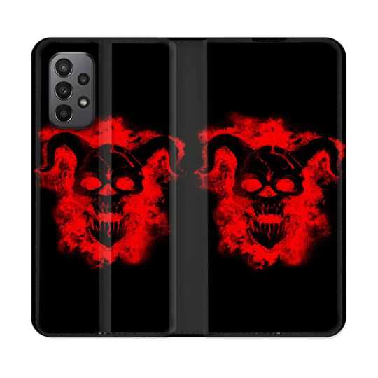 Housse cuir portefeuille Pour Samsung Galaxy A23 5G Tete de Mort Diable