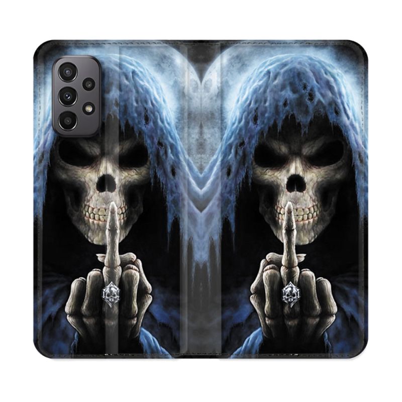 Housse cuir portefeuille Pour Samsung Galaxy A23 5G Tete de Mort Doigt