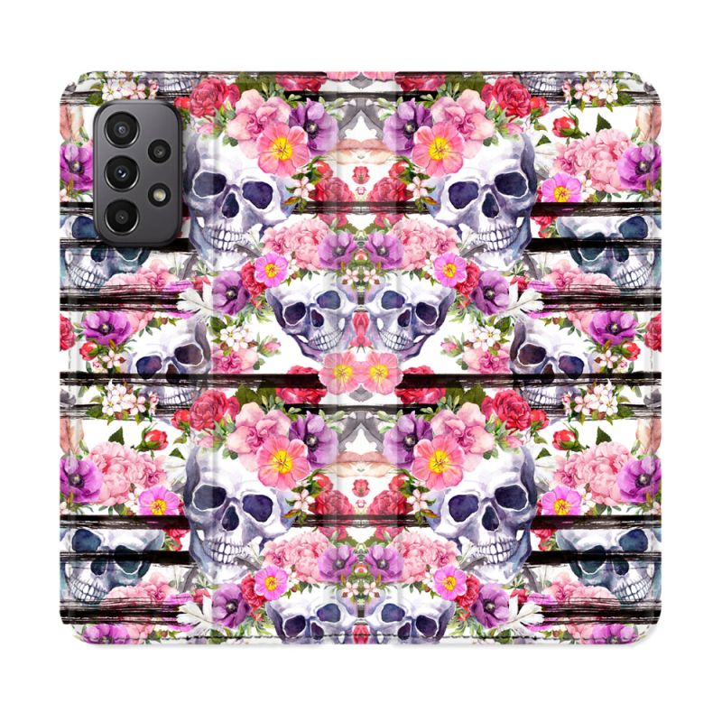 Housse cuir portefeuille Pour Samsung Galaxy A23 5G Tete de Mort Pattern