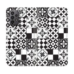 Housse cuir portefeuille Pour Samsung Galaxy A23 5G Texture Carreau Ciment Noir