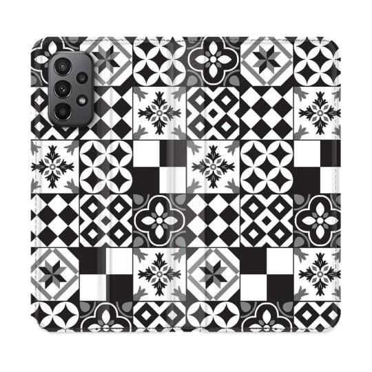 Housse cuir portefeuille Pour Samsung Galaxy A23 5G Texture Carreau Ciment Noir