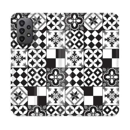 Housse cuir portefeuille Pour Samsung Galaxy A23 5G Texture Carreau Ciment Noir