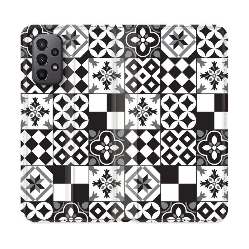 Housse cuir portefeuille Pour Samsung Galaxy A23 5G Texture Carreau Ciment Noir