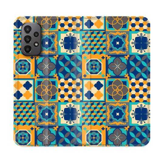 Housse cuir portefeuille Pour Samsung Galaxy A23 5G Texture Carreau Ciment Orange