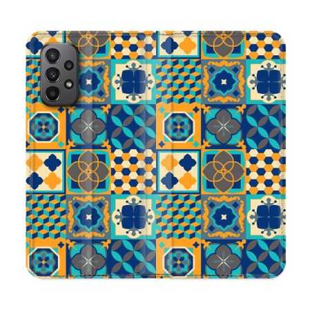 Housse cuir portefeuille Pour Samsung Galaxy A23 5G Texture Carreau Ciment Orange