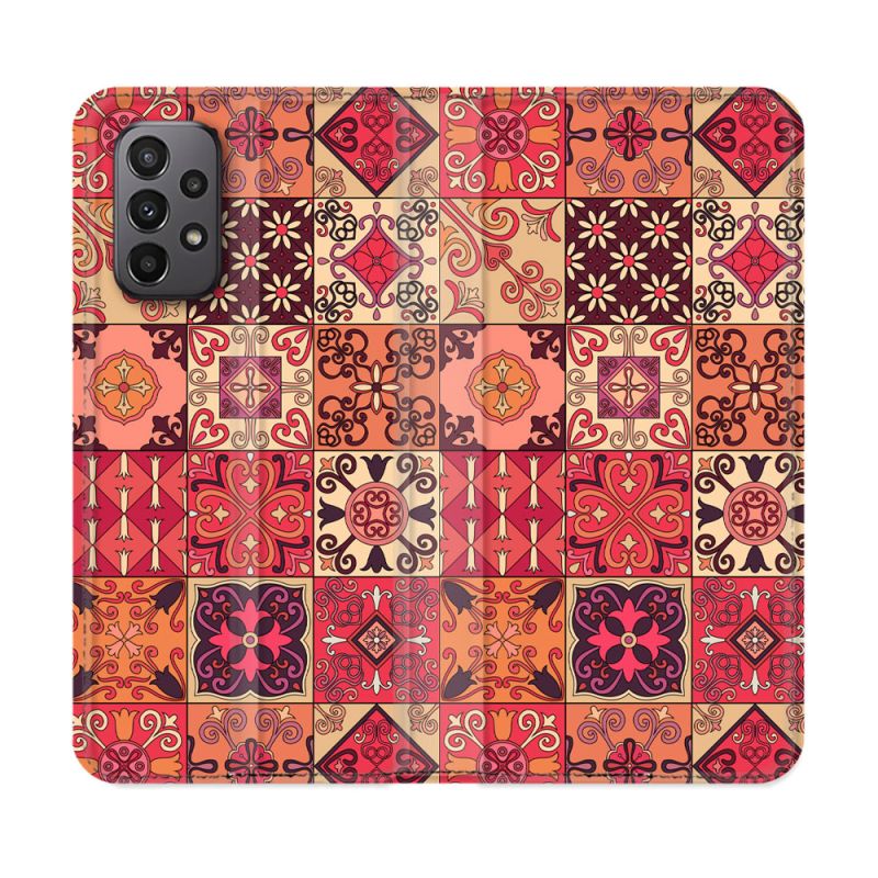 Housse cuir portefeuille Pour Samsung Galaxy A23 5G Texture Carreau Ciment Rouge