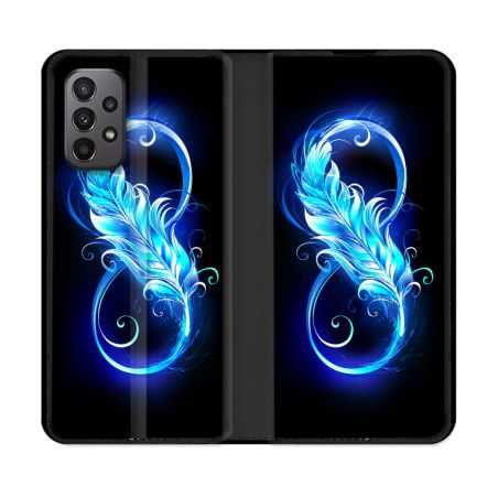 Housse cuir portefeuille Pour Samsung Galaxy A23 5G Texture Plume Infini Bleu