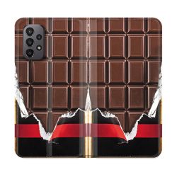 Housse cuir portefeuille Pour Samsung Galaxy A23 5G Texture Trompe Oeil Chocolat