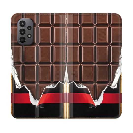 Housse cuir portefeuille Pour Samsung Galaxy A23 5G Texture Trompe Oeil Chocolat