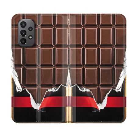 Housse cuir portefeuille Pour Samsung Galaxy A23 5G Texture Trompe Oeil Chocolat