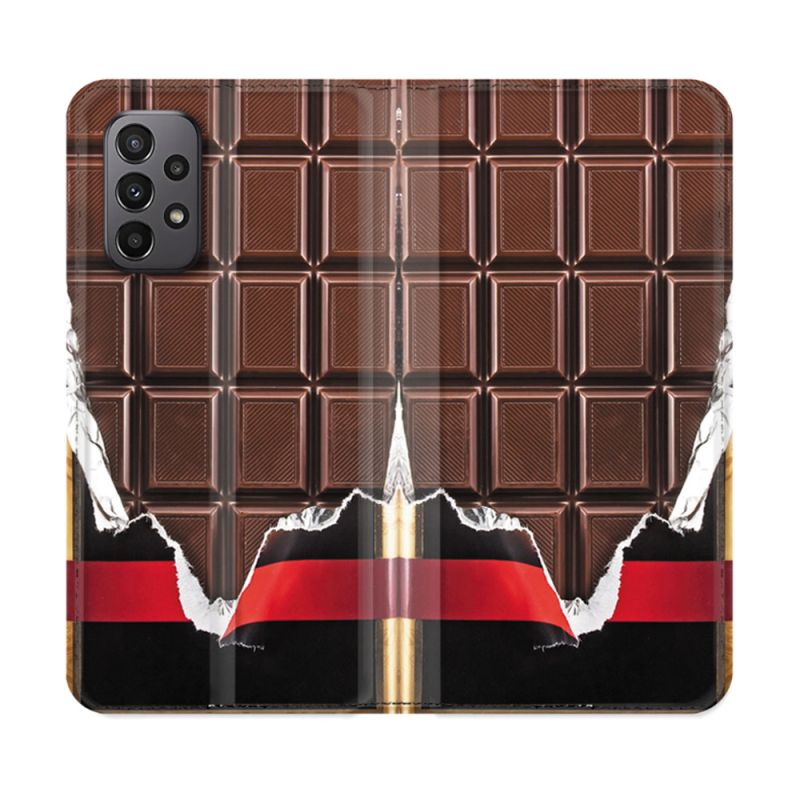 Housse cuir portefeuille Pour Samsung Galaxy A23 5G Texture Trompe Oeil Chocolat