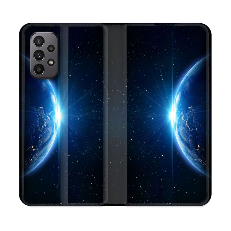 Housse cuir portefeuille Pour Samsung Galaxy A23 5G Univers Planete Terre