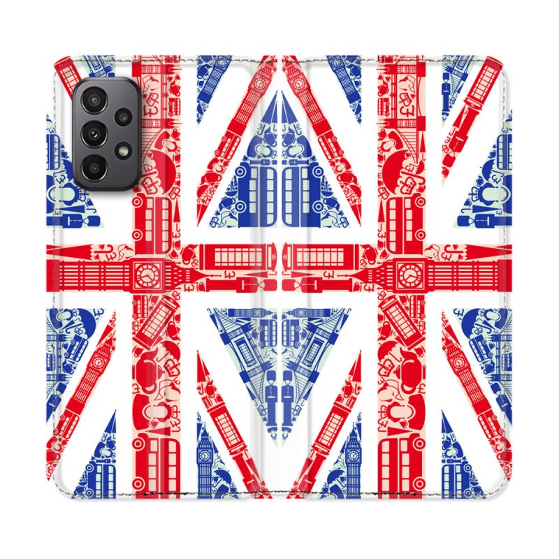 Housse cuir portefeuille Pour Samsung Galaxy A23 5G Voyage Angleterre Blanc
