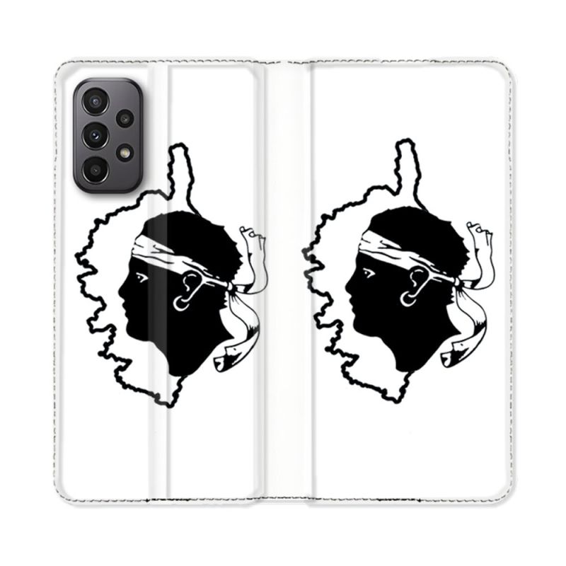 Housse cuir portefeuille Pour Samsung Galaxy A23 5G Voyage Corse Blanc