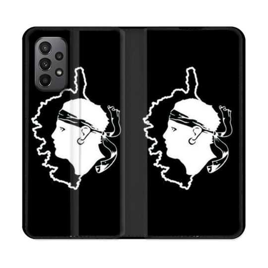 Housse cuir portefeuille Pour Samsung Galaxy A23 5G Voyage Corse Noir