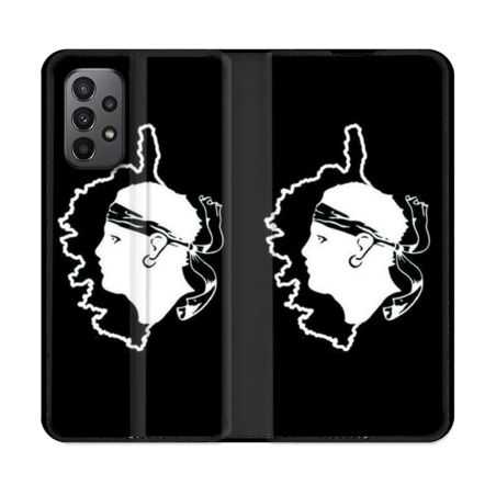 Housse cuir portefeuille Pour Samsung Galaxy A23 5G Voyage Corse Noir