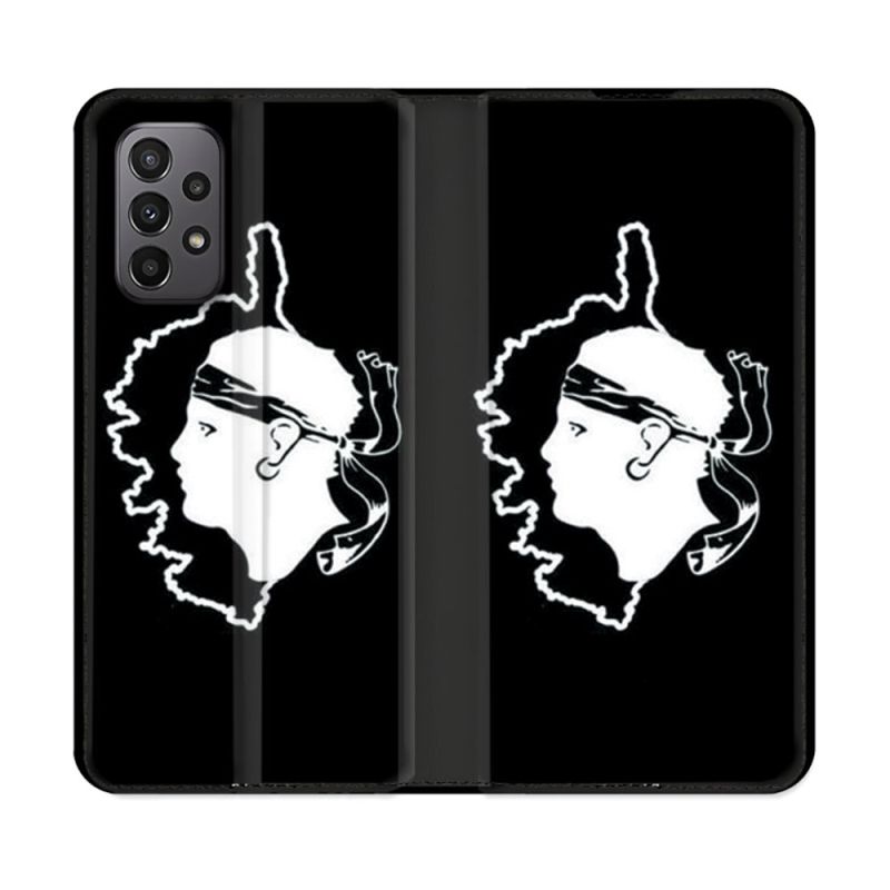 Housse cuir portefeuille Pour Samsung Galaxy A23 5G Voyage Corse Noir