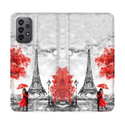 Housse cuir portefeuille Pour Samsung Galaxy A23 5G Voyage France Paris Rouge