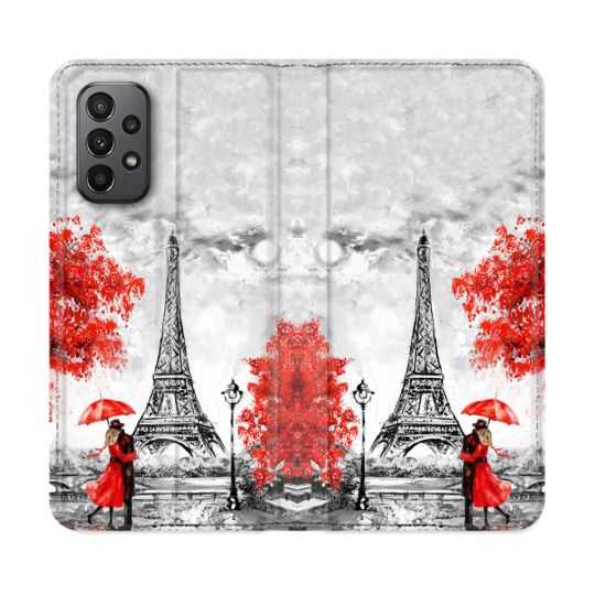 Housse cuir portefeuille Pour Samsung Galaxy A23 5G Voyage France Paris Rouge