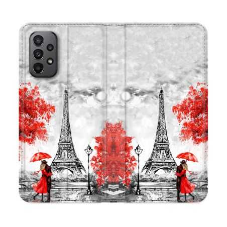 Housse cuir portefeuille Pour Samsung Galaxy A23 5G Voyage France Paris Rouge