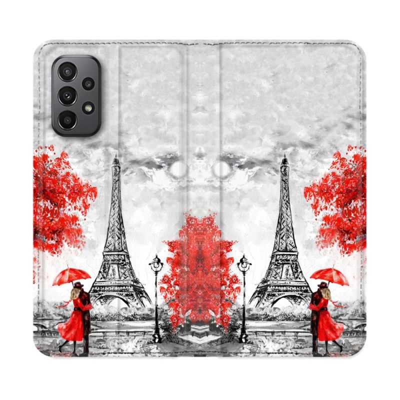 Housse cuir portefeuille Pour Samsung Galaxy A23 5G Voyage France Paris Rouge