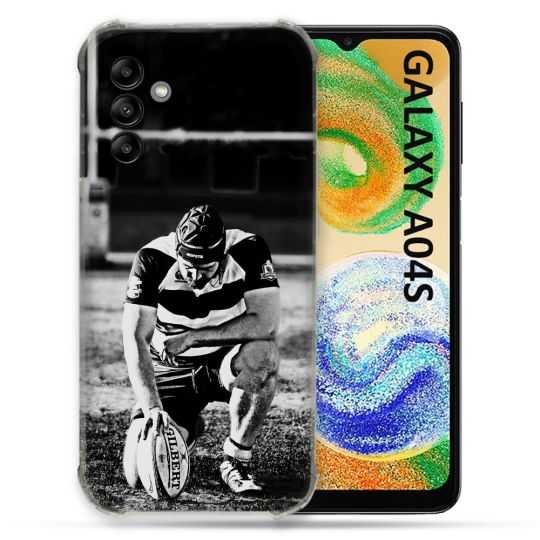 Coque Pour Samsung Galaxy A04S Sport Rugby Noir Blanc